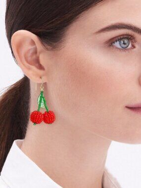 JCrew Factory Beaded Cherries Statement Earrings NEW